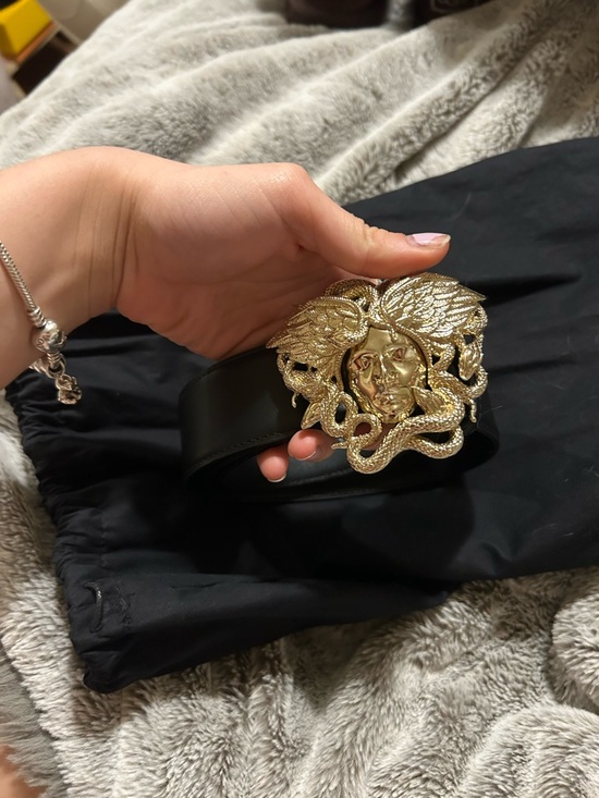 Versace Accessories - Gold versace Buckle Black Leather Belt